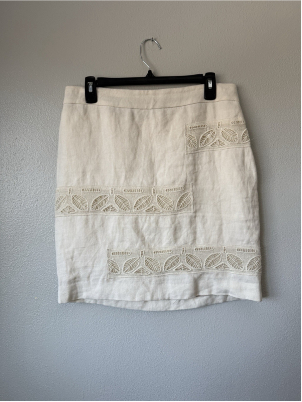 Anthropologie Moulinette Soeurs Bonsai Breeze Linen Leaf Ivory Skirt Size 6 Boho